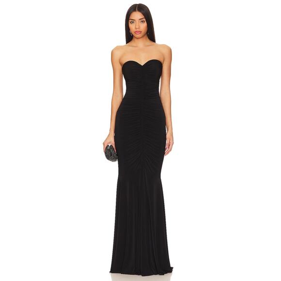 Norma Kamali Strapless Shirred Front Fishtail Gown Formal Party Classy Gala XS - Picture 2 of 9